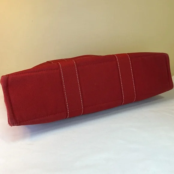 Hermes vintage heavy canvas tote rare red with white detail - Picture 7 of 13